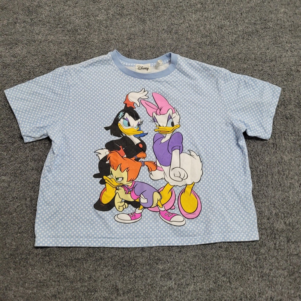 Disney T-Shirt Womens Size XL Blue Polka Dot Daisy Duck Graphic Short Sleeve Top